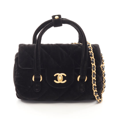 マトラッセ ミニ 2WAY チェーンショルダーバッグ ベロア レザー ブラック ゴールド金具 シャネル バッグ CHANEL