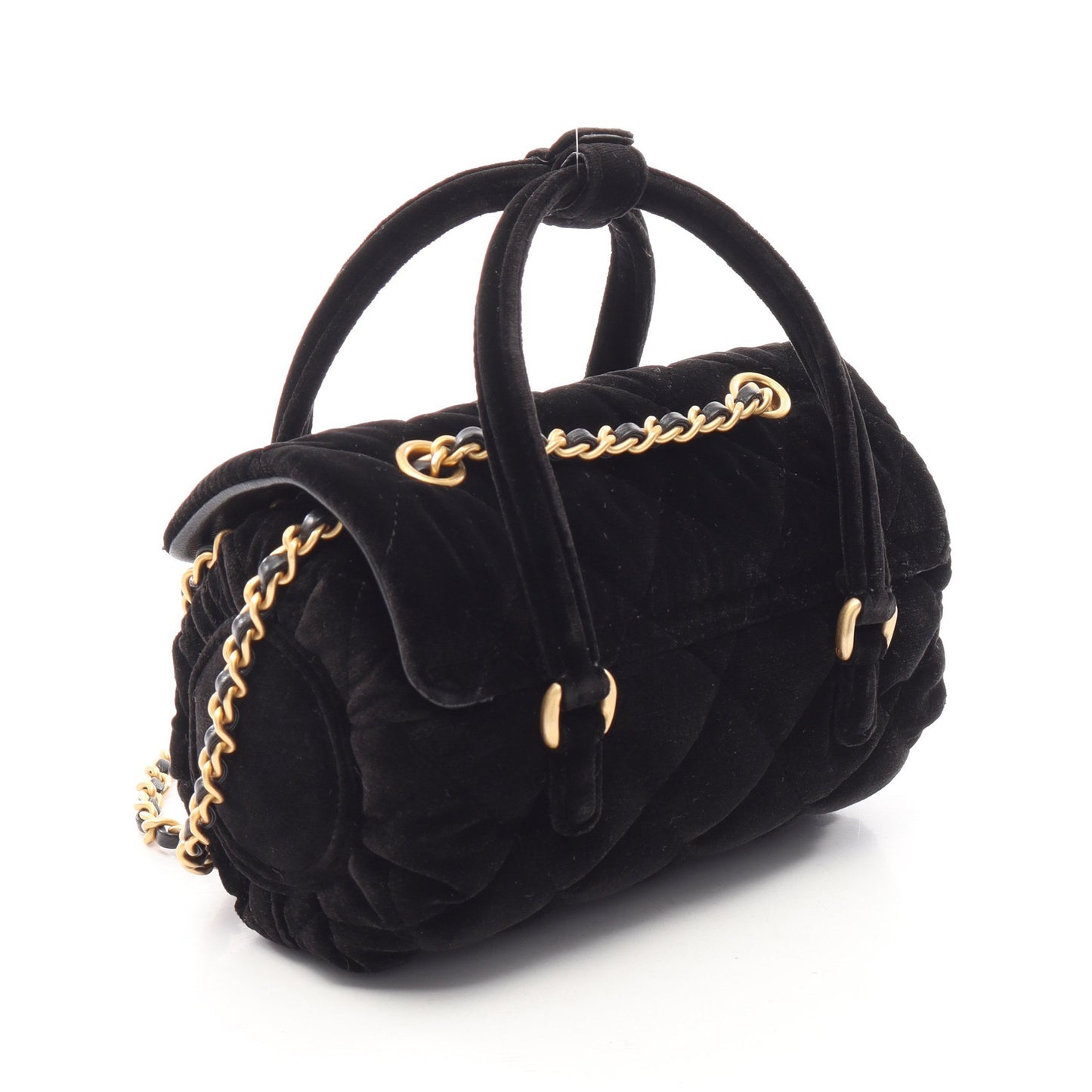 マトラッセ ミニ 2WAY チェーンショルダーバッグ ベロア レザー ブラック ゴールド金具 シャネル バッグ CHANEL