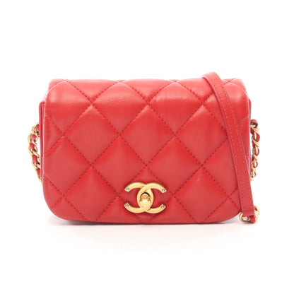 マトラッセ ミニ チェーンショルダーバッグ ラムスキン レッド ゴールド金具 シャネル バッグ CHANEL
