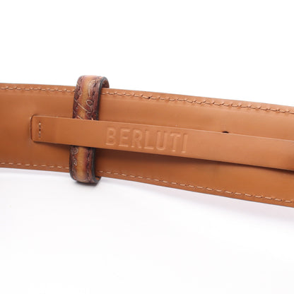 カリグラフィ シルバー金具 ベルト レザー ライトブラウン ベルルッティ