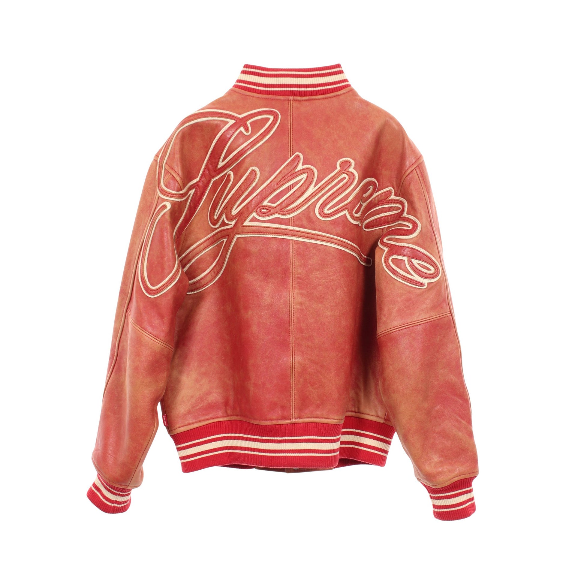 PAINTED WORM LEATHER VARSITY JACKET スタジャン レザー ピンクレッド シュプリーム アウター Supreme