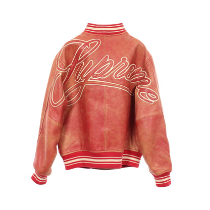 PAINTED WORM LEATHER VARSITY JACKET スタジャン レザー ピンクレッド シュプリーム アウター Supreme