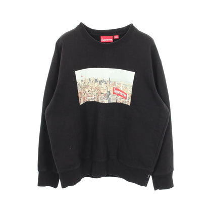 Aerial Crewneck グラフィックプリント 裏起毛 スウェットシャツ コットン ブラック シュプリーム
