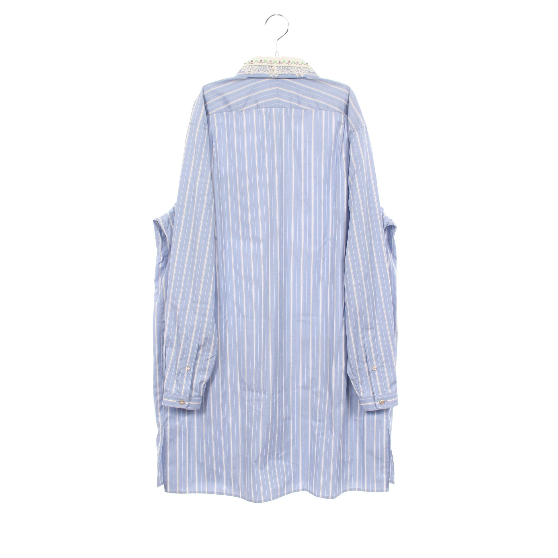 ストライプ ビジュー付き シャツワンピース コットン ライトブルー ホワイト グッチ ワンピース GUCCI