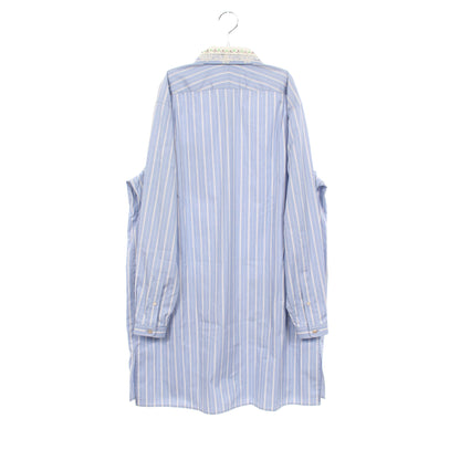 ストライプ ビジュー付き シャツワンピース コットン ライトブルー ホワイト グッチ ワンピース GUCCI
