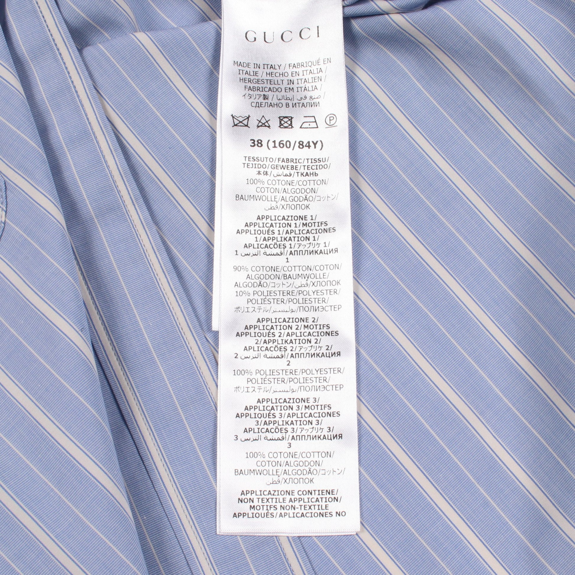 ストライプ ビジュー付き シャツワンピース コットン ライトブルー ホワイト グッチ ワンピース GUCCI