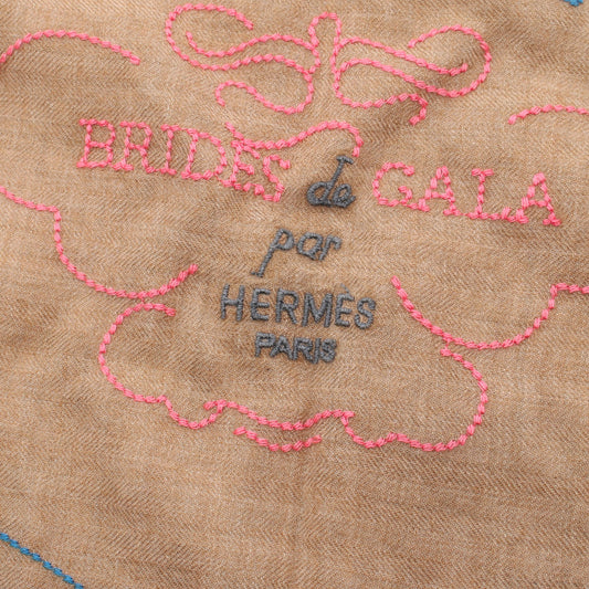 カレ90 BRIDES de GALA BRODE AU FIL スカーフ カシミヤ シルク ライトブラウン マルチカラー エルメス 財布・小物 HERMES