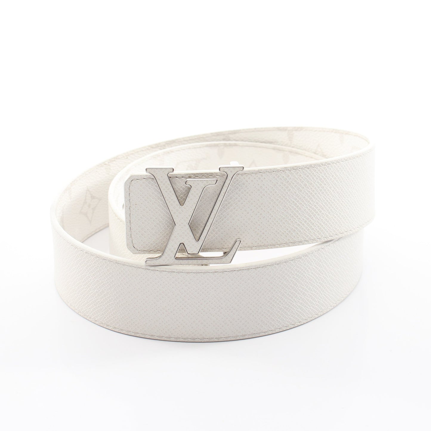 LVイニシャル 40MM リバーシブル モノグラム タイガ シルバー金具 ベルト PVC レザー ホワイト ルイヴィトン