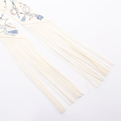 ツイリー フリンジ Les Cles a Pois リボン スカーフ シルク レザー オフホワイト マルチカラー エルメス