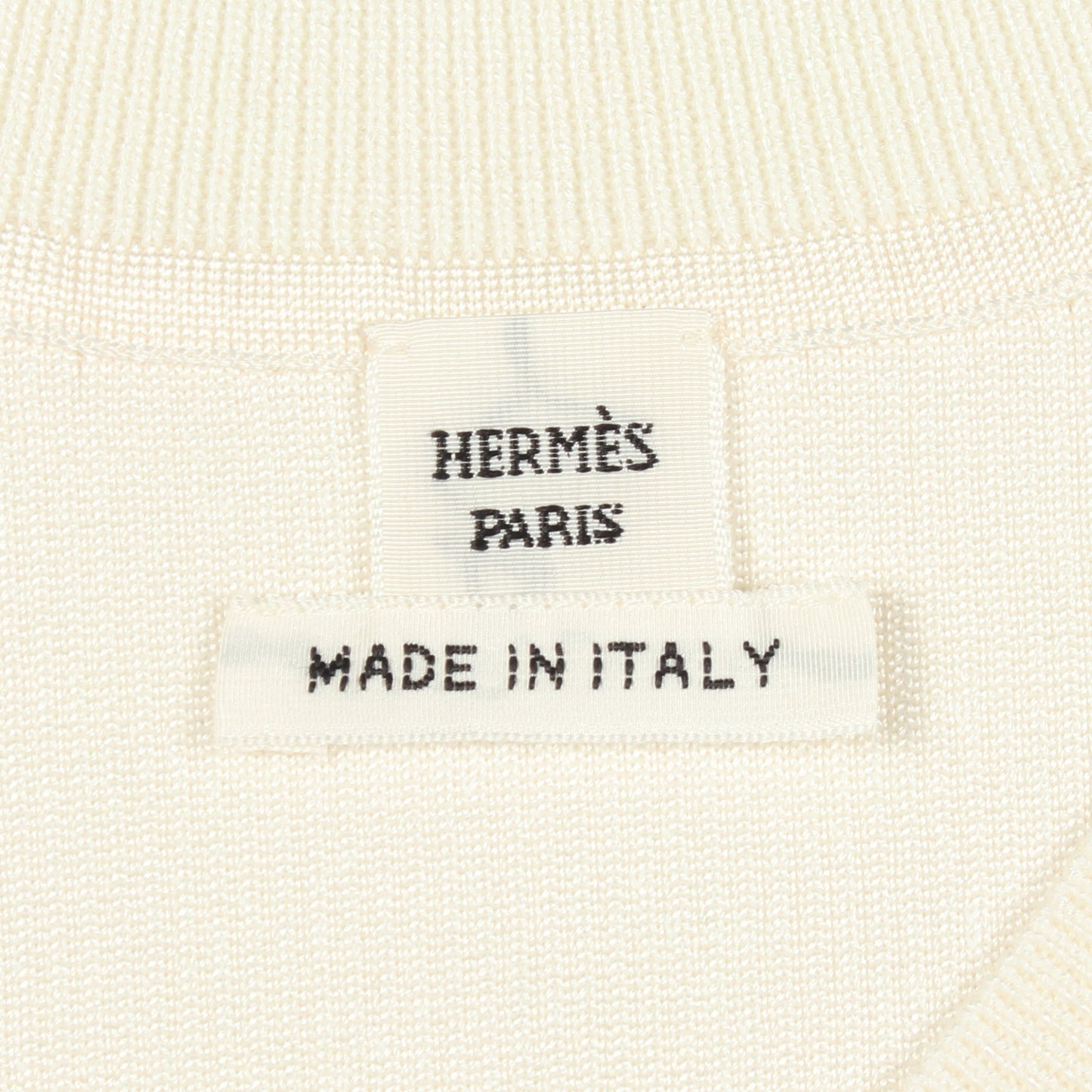 Vネック リブ ニット シルク レーヨン オフホワイト エルメス
