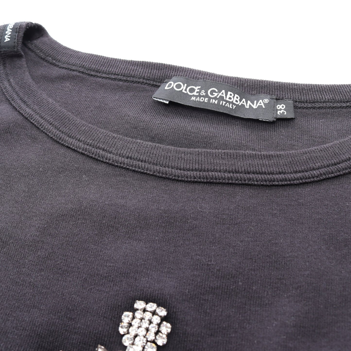 ビジュー付き 半袖Tシャツ コットン ブラック ドルチェアンドガッバーナ