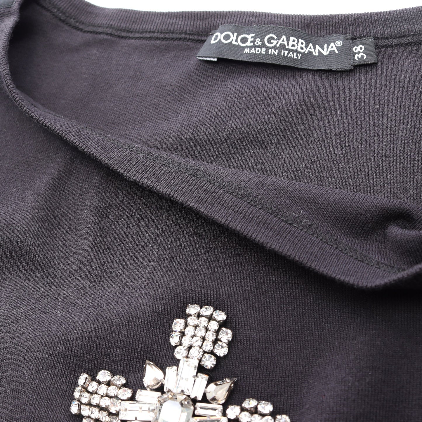 ビジュー付き 半袖Tシャツ コットン ブラック ドルチェアンドガッバーナ