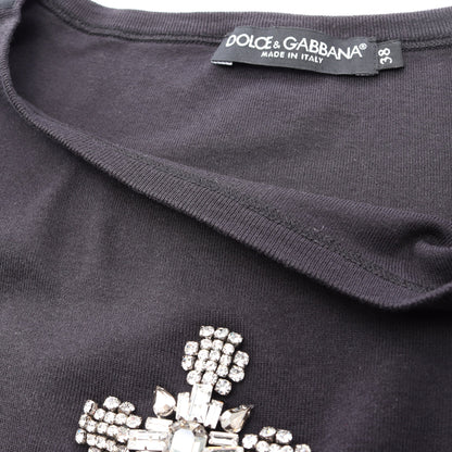 ビジュー付き 半袖Tシャツ コットン ブラック ドルチェアンドガッバーナ