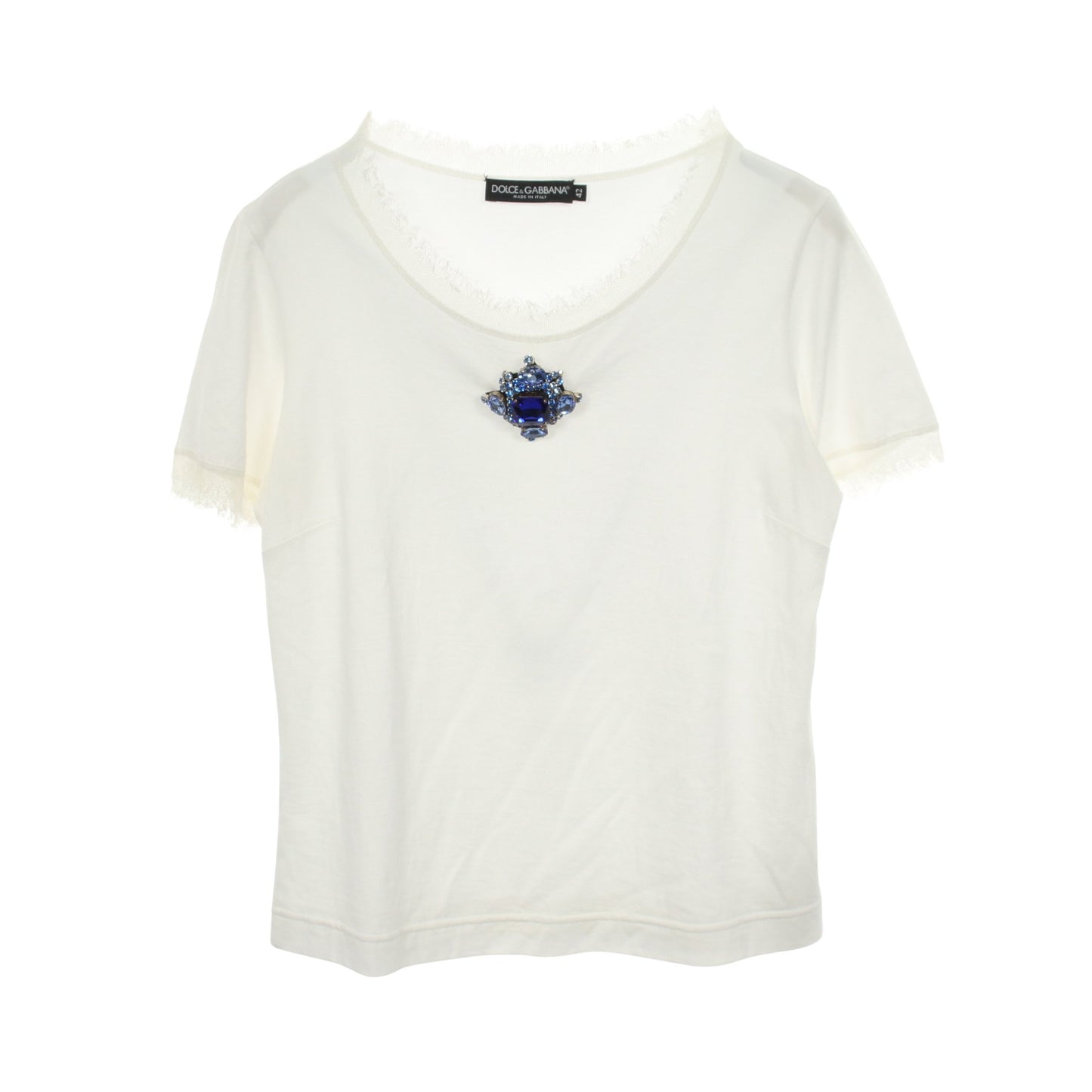 ビジュー 半袖Tシャツ コットン ホワイト ドルチェアンドガッバーナ
