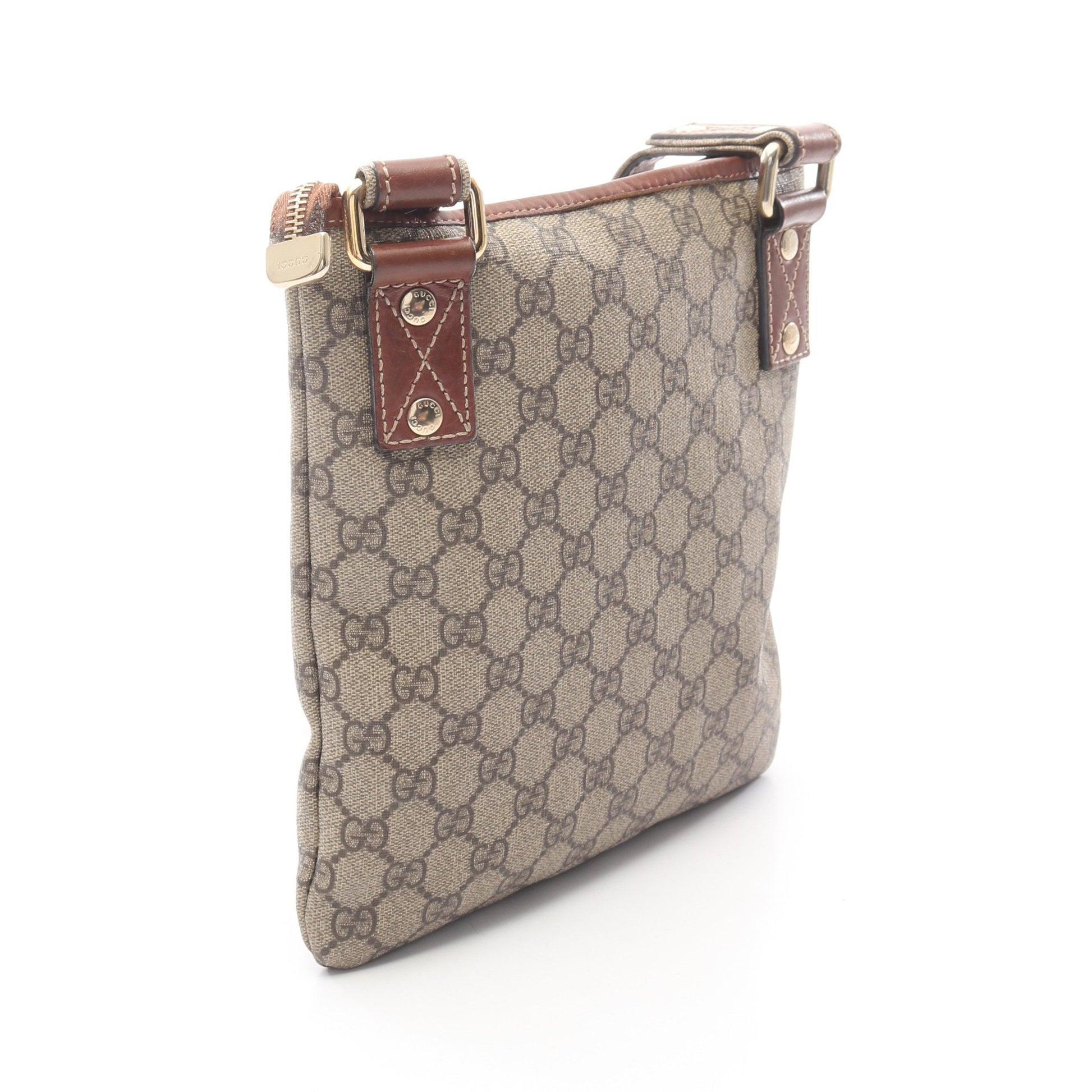 GGスプリーム シェリーライン ショルダーバッグ PVC レザー ベージュ ブラウン グッチ バッグ GUCCI
