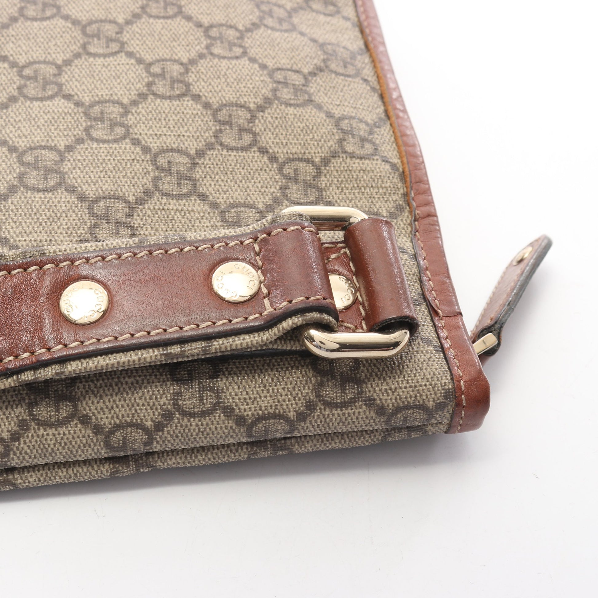 GGスプリーム シェリーライン ショルダーバッグ PVC レザー ベージュ ブラウン グッチ バッグ GUCCI