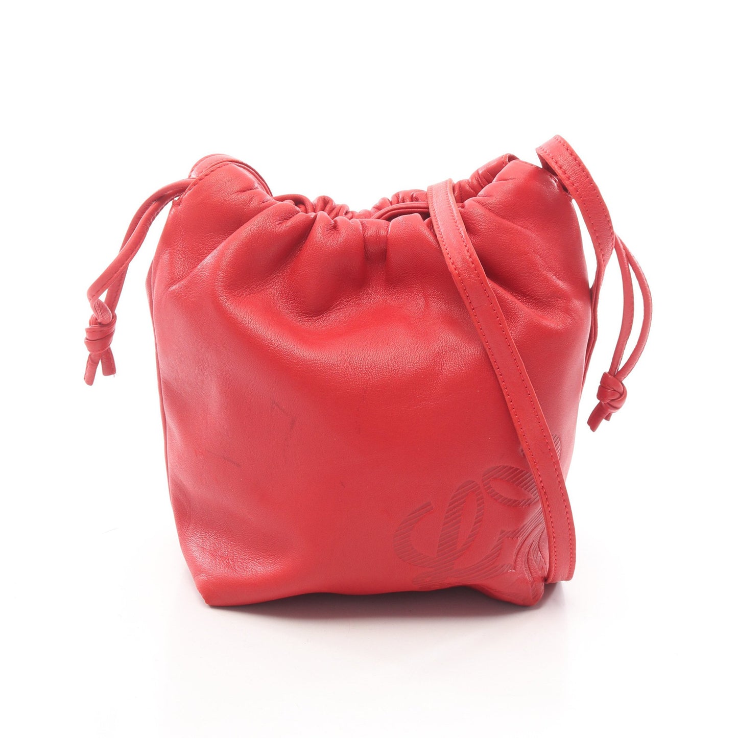 アナグラム 巾着バック ショルダーバッグ ナッパレザー レッド ロエベ バッグ LOEWE