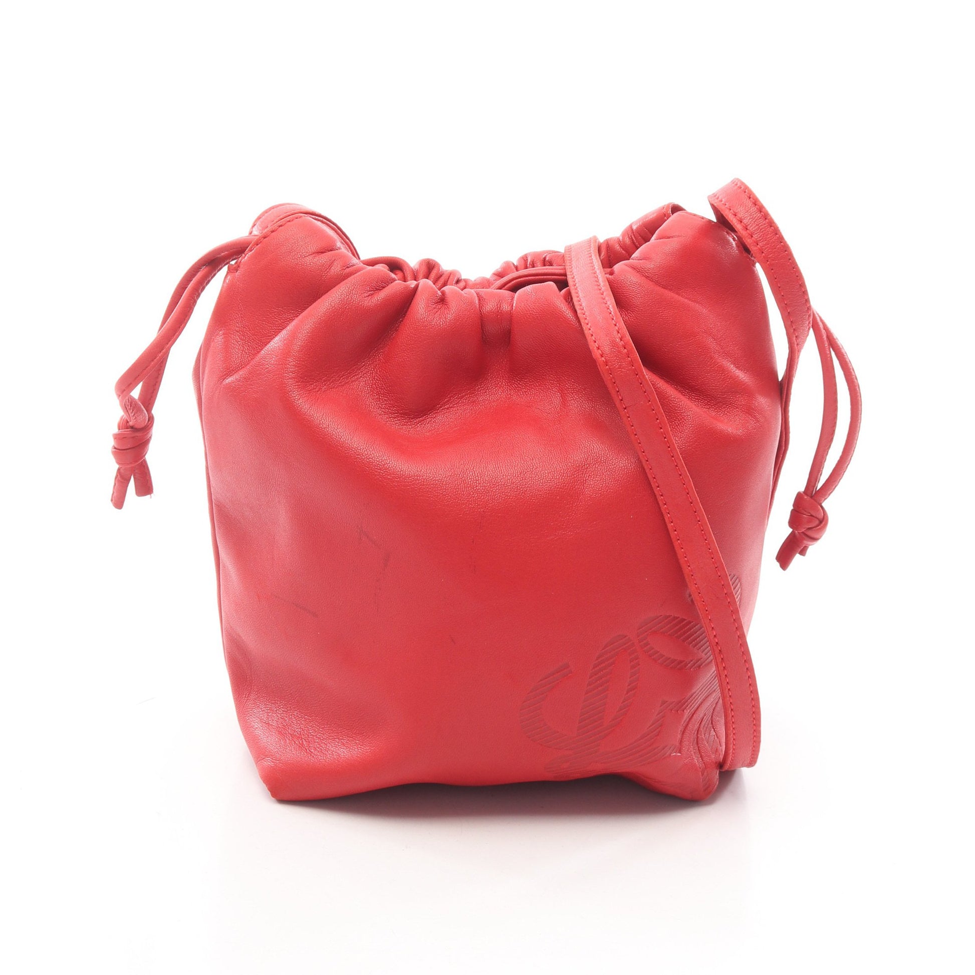 アナグラム 巾着バック ショルダーバッグ ナッパレザー レッド ロエベ バッグ LOEWE