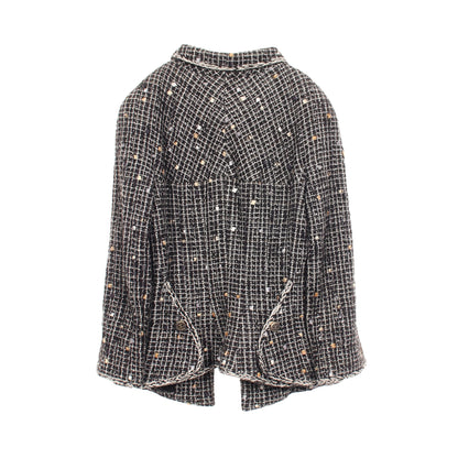 ココマークボタン ドット ツイード ジャケット コットン シルク ブラック アイボリー 06P シャネル アウター CHANEL