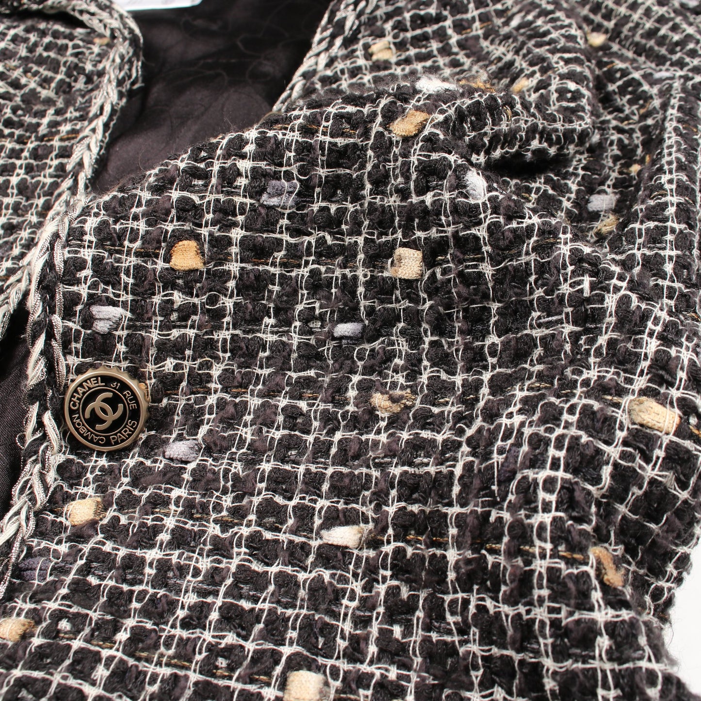 ココマークボタン ドット ツイード ジャケット コットン シルク ブラック アイボリー 06P シャネル アウター CHANEL