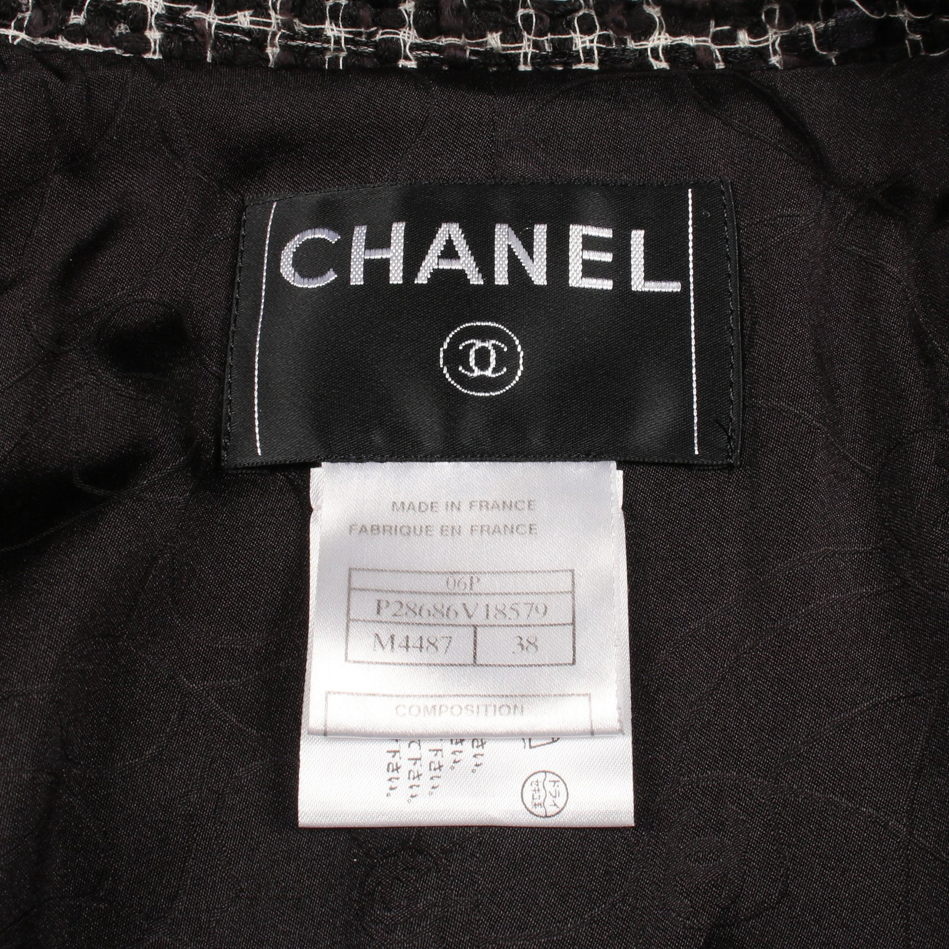 ココマークボタン ドット ツイード ジャケット コットン シルク ブラック アイボリー 06P シャネル アウター CHANEL