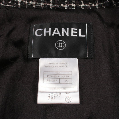ココマークボタン ドット ツイード ジャケット コットン シルク ブラック アイボリー 06P シャネル アウター CHANEL