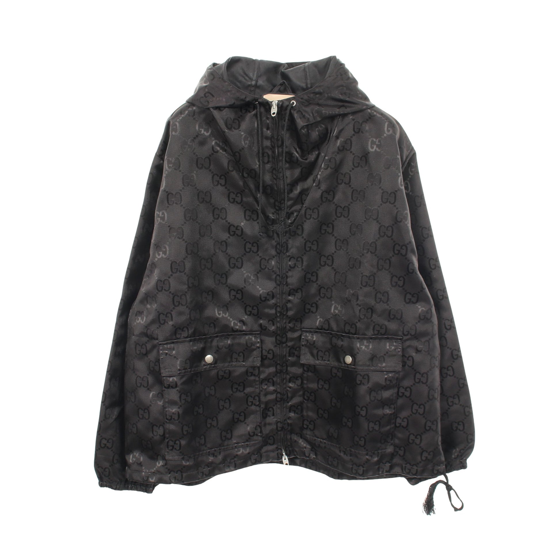 オフザグリッド GG フーデッドジャケット フード付き ブルゾン ナイロン ブラック グッチ アウター GUCCI