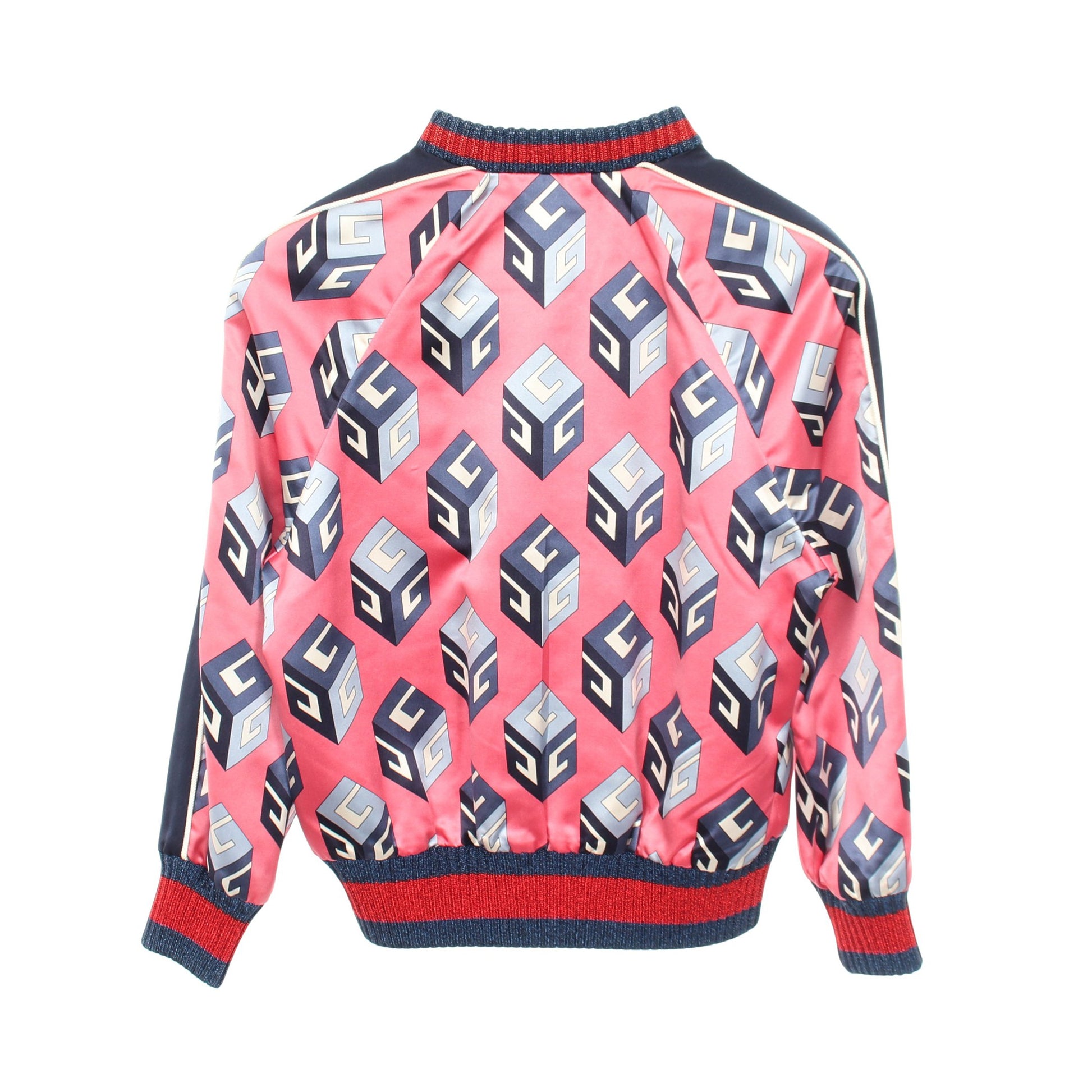 GGプリント ウォールペーパーモノグラム ブルゾン ボンバージャケット シルク ピンク ネイビー レッド グッチ アウター GUCCI