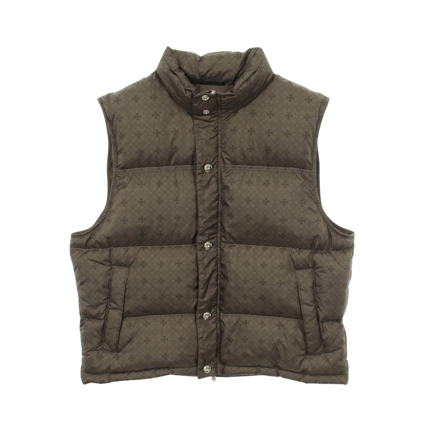 STIFF VEST CHプラス総柄 クロスボールボタン ダガージップ ダウンベスト カーキグリーン クロムハーツ アウター Chrome Hearts
