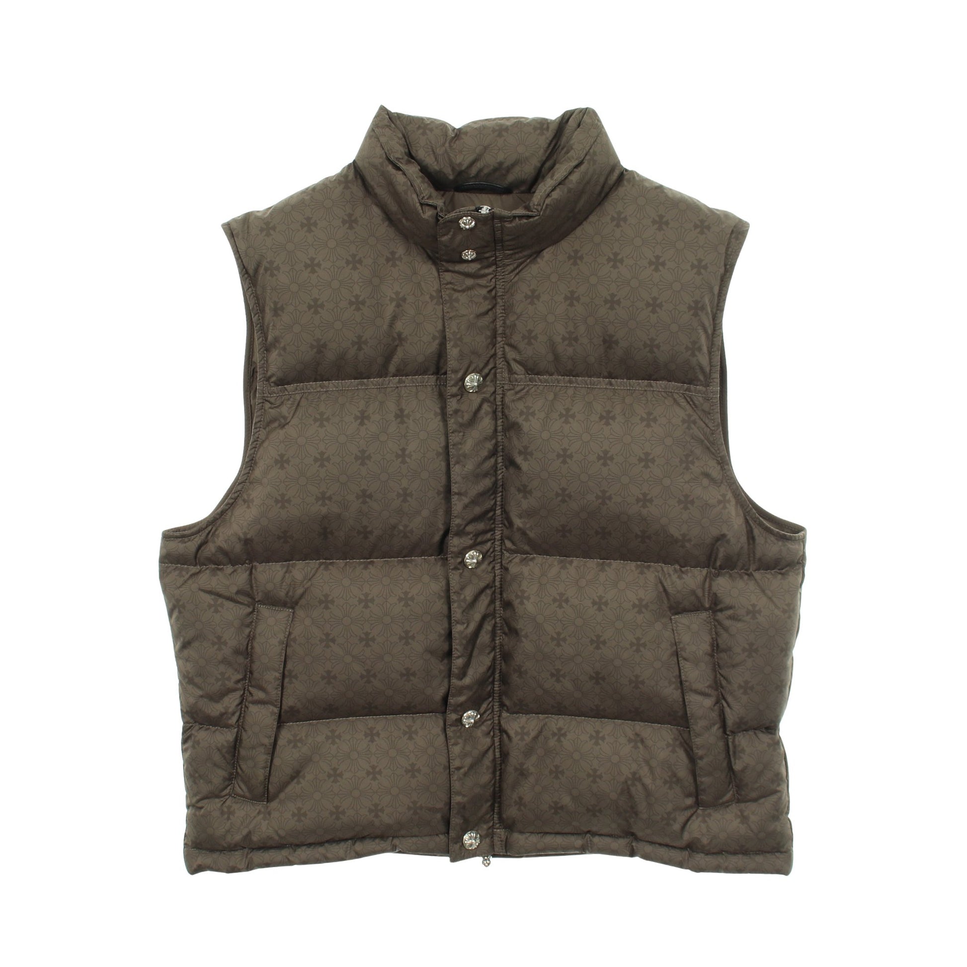 STIFF VEST CHプラス総柄 クロスボールボタン ダガージップ ダウンベスト カーキグリーン クロムハーツ アウター Chrome Hearts
