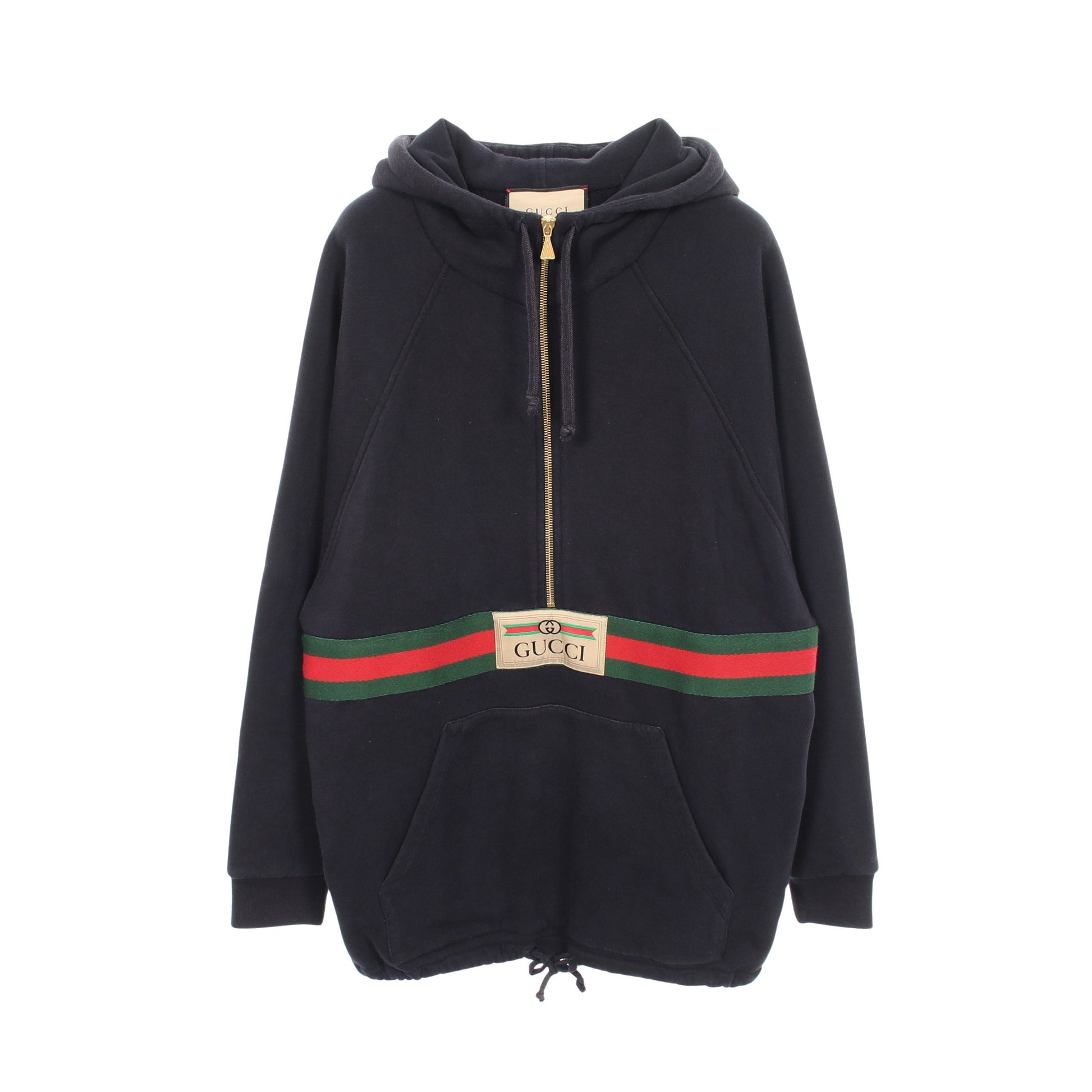ウェブ シェリーライン ハーフジップ プルオーバーパーカー コットン ネイビー マルチカラー グッチ トップス GUCCI