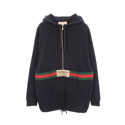 ウェブ シェリーライン ハーフジップ プルオーバーパーカー コットン ネイビー マルチカラー グッチ トップス GUCCI