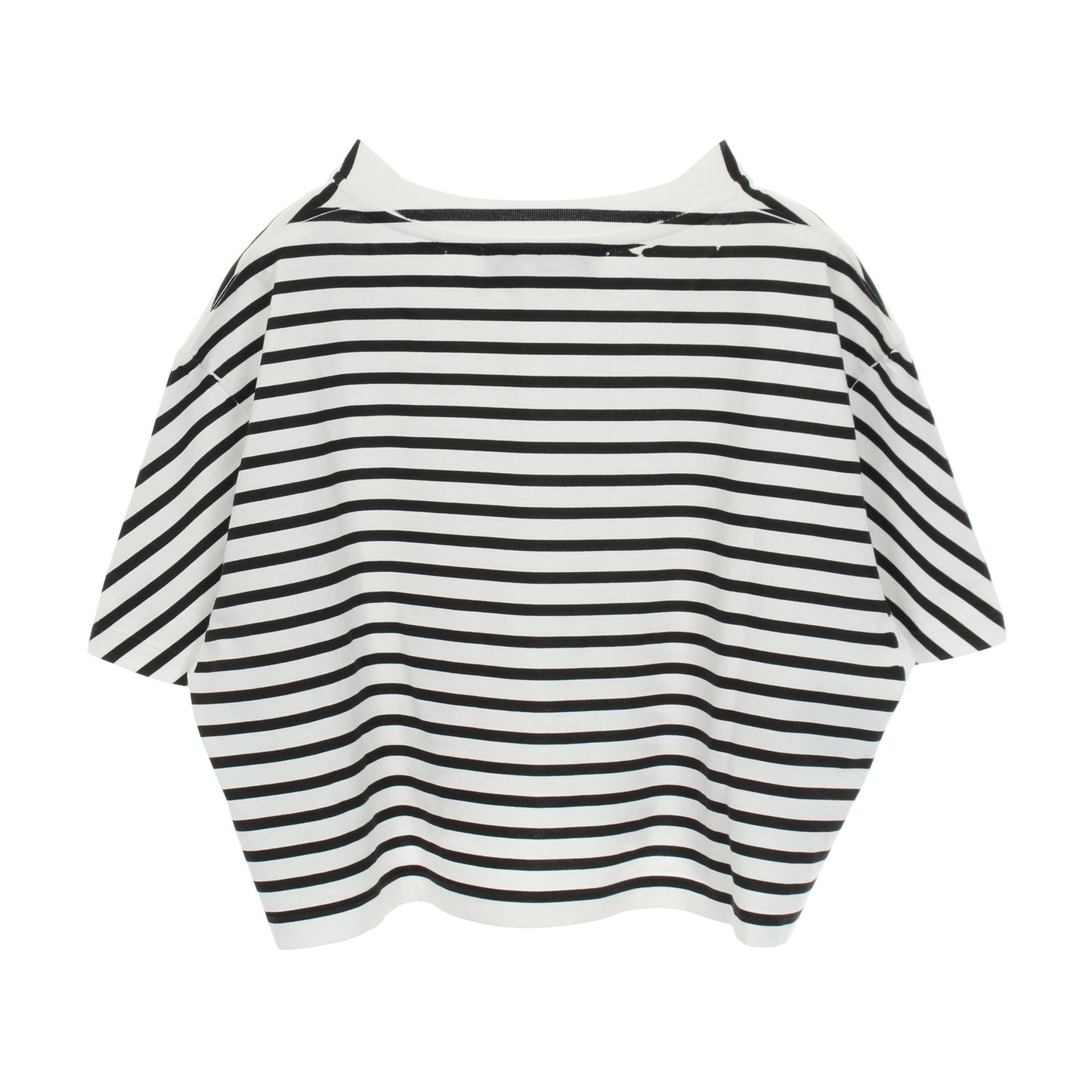 ボーダー クロップド 半袖Tシャツ コットン ホワイト ブラック ミュウミュウ トップス miu miu
