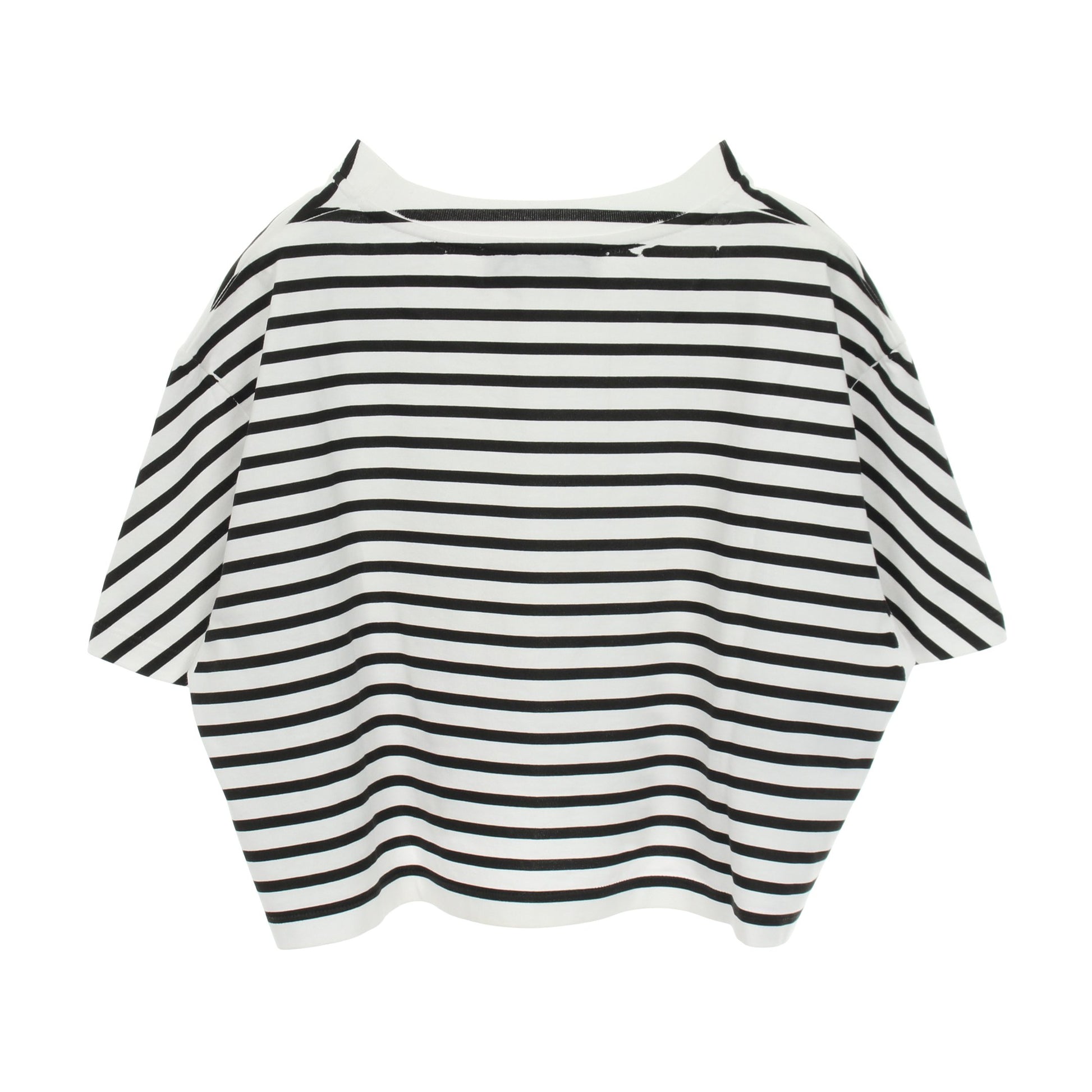 ボーダー クロップド 半袖Tシャツ コットン ホワイト ブラック ミュウミュウ トップス miu miu