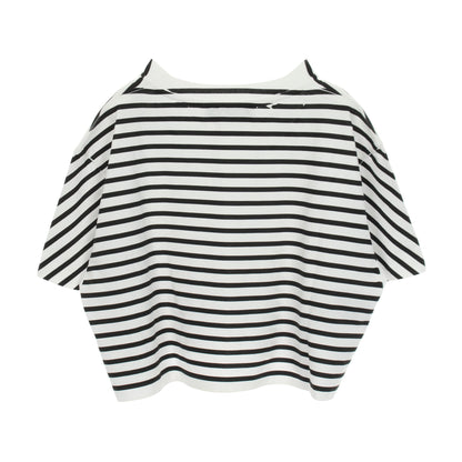 ボーダー クロップド 半袖Tシャツ コットン ホワイト ブラック ミュウミュウ トップス miu miu