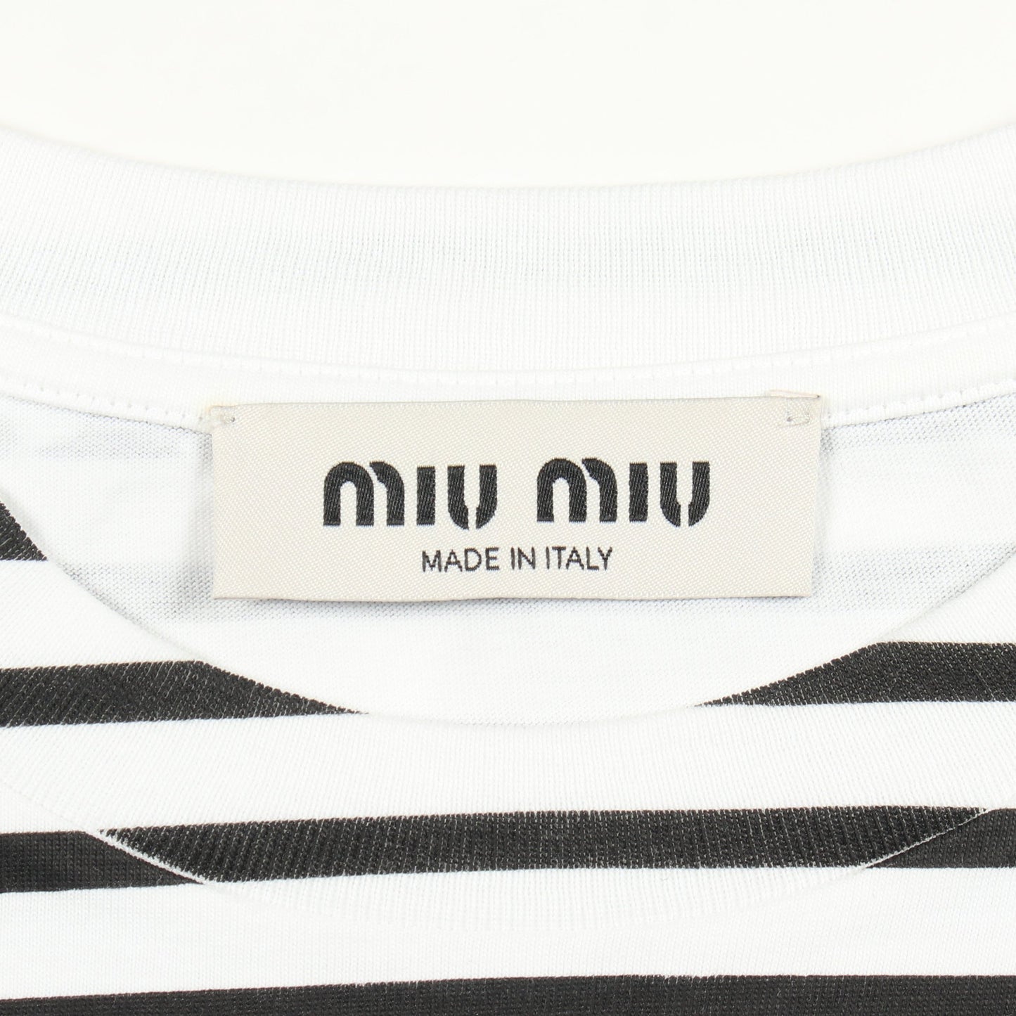 ボーダー クロップド 半袖Tシャツ コットン ホワイト ブラック ミュウミュウ トップス miu miu