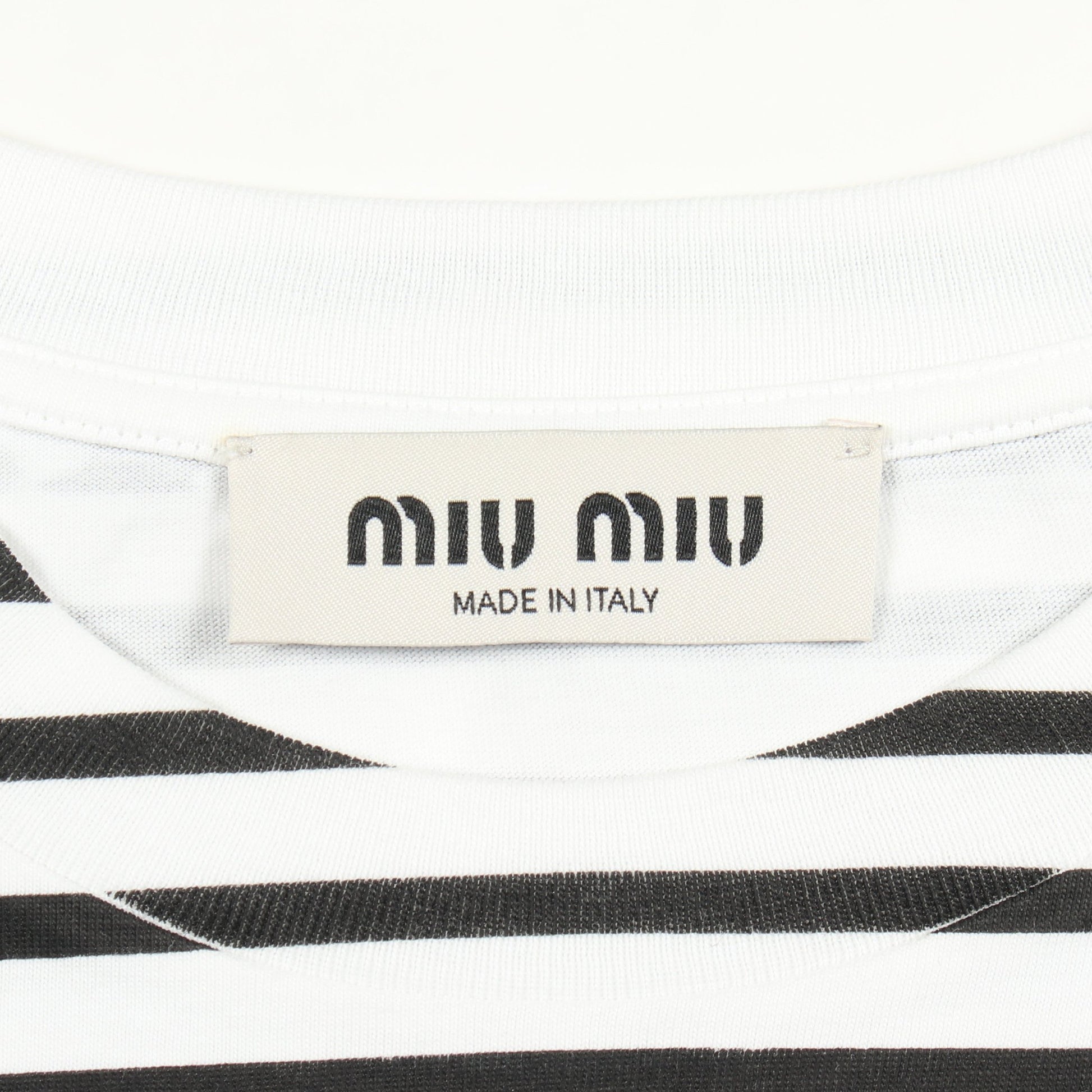 ボーダー クロップド 半袖Tシャツ コットン ホワイト ブラック ミュウミュウ トップス miu miu