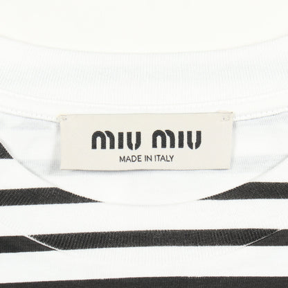 ボーダー クロップド 半袖Tシャツ コットン ホワイト ブラック ミュウミュウ トップス miu miu