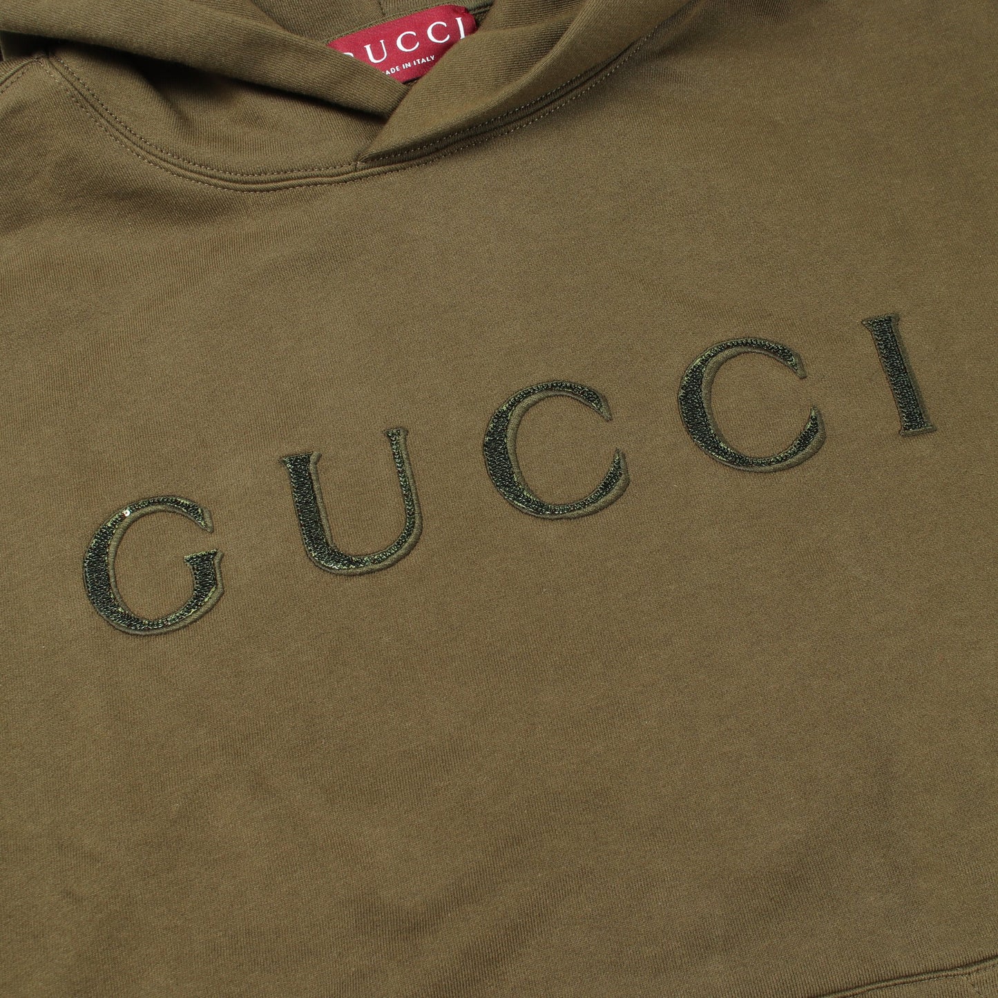 スパンコールロゴ フーディ プルオーバーパーカー コットン カーキグリーン グッチ トップス GUCCI