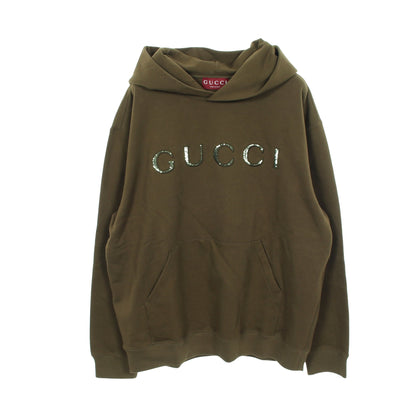 スパンコールロゴ フーディ プルオーバーパーカー コットン カーキグリーン グッチ トップス GUCCI
