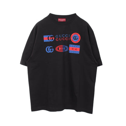 ロゴプリント 半袖Tシャツ コットン ブラック ブルー レッド グッチ