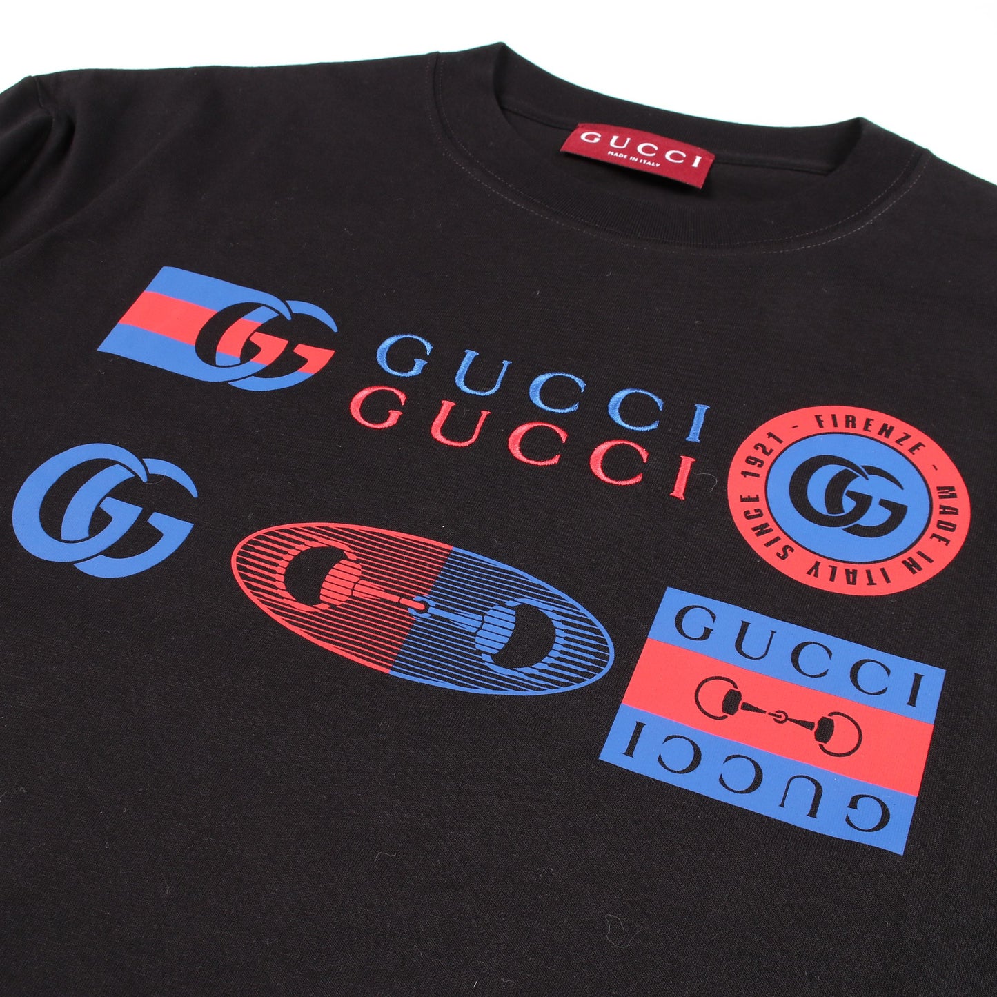 ロゴプリント 半袖Tシャツ コットン ブラック ブルー レッド グッチ