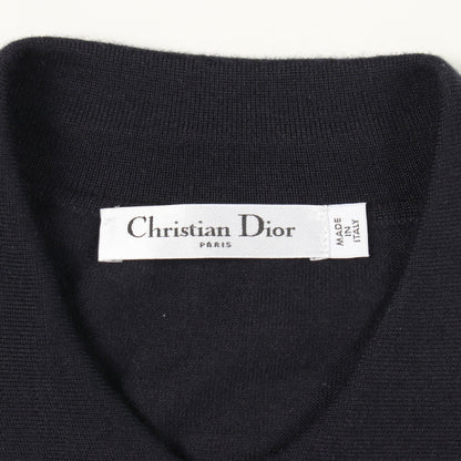 BEE刺繍 フリル 半袖 ニット ブラウス カシミヤ シルク ネイビー アイボリー クリスチャンディオール トップス Christian Dior