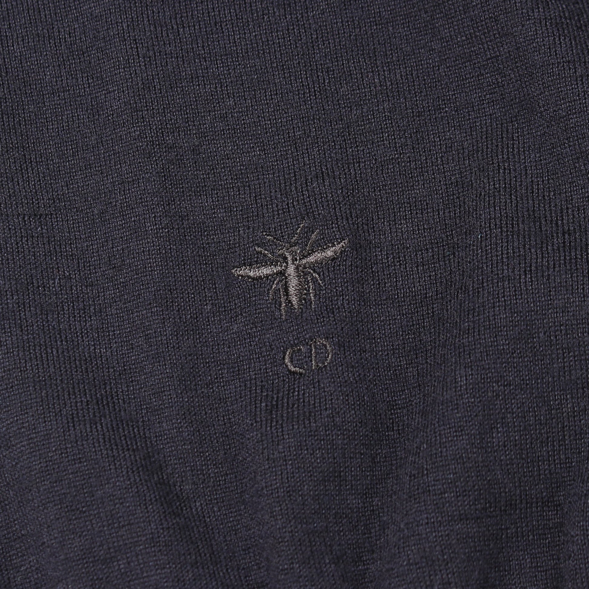 BEE刺繍 フリル 半袖 ニット ブラウス カシミヤ シルク ネイビー アイボリー クリスチャンディオール トップス Christian Dior