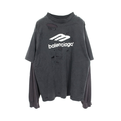 デストロイ加工 レイヤードシャツ 長袖Tシャツ コットン ブラック バレンシアガ トップス BALENCIAGA