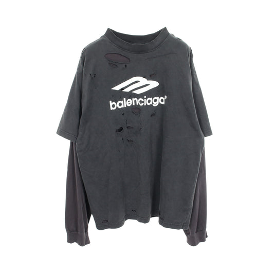 デストロイ加工 レイヤードシャツ 長袖Tシャツ コットン ブラック バレンシアガ トップス BALENCIAGA