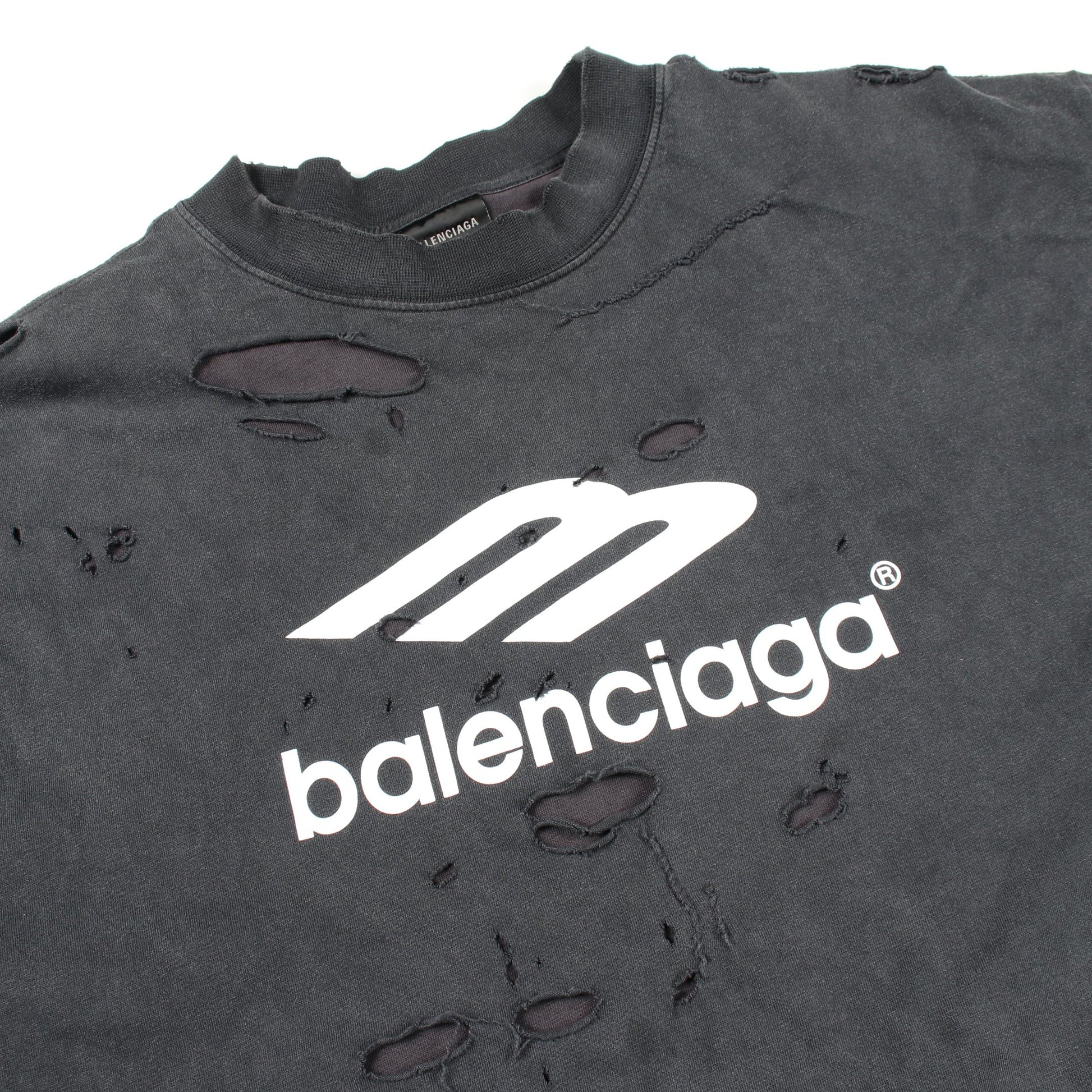 デストロイ加工 レイヤードシャツ 長袖Tシャツ コットン ブラック バレンシアガ トップス BALENCIAGA
