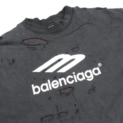 デストロイ加工 レイヤードシャツ 長袖Tシャツ コットン ブラック バレンシアガ トップス BALENCIAGA