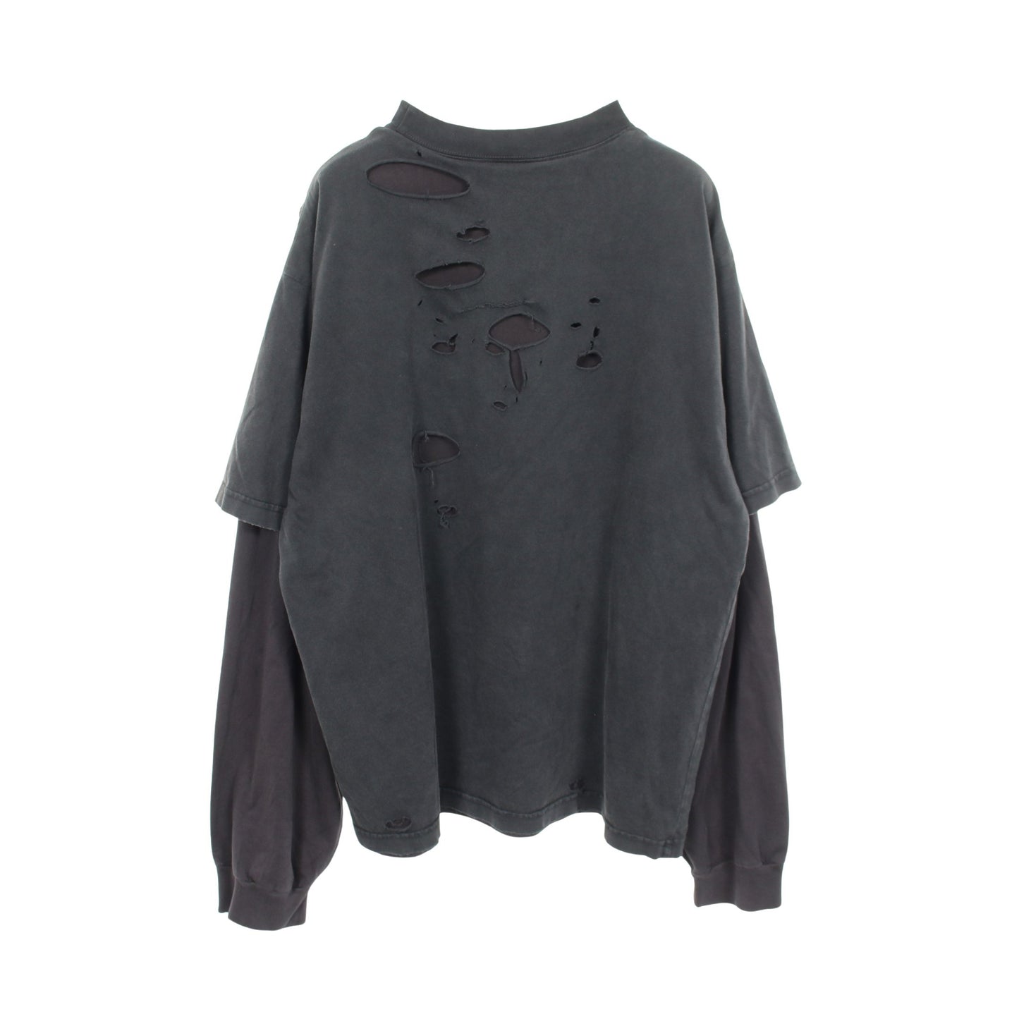 デストロイ加工 レイヤードシャツ 長袖Tシャツ コットン ブラック バレンシアガ トップス BALENCIAGA