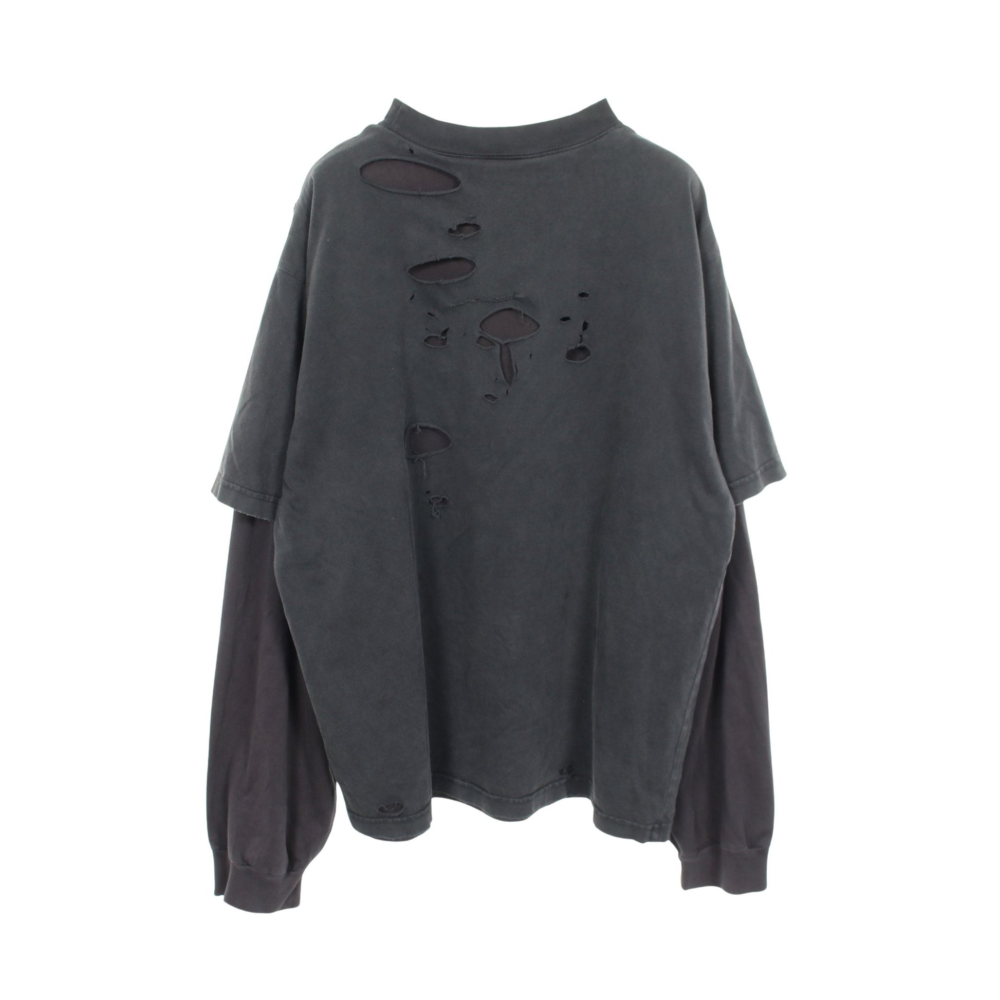 デストロイ加工 レイヤードシャツ 長袖Tシャツ コットン ブラック バレンシアガ トップス BALENCIAGA